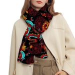 Red Dragon Lotus Pattern Print Scarf