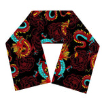 Red Dragon Lotus Pattern Print Scarf