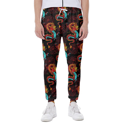 Red Dragon Lotus Pattern Print Scuba Joggers