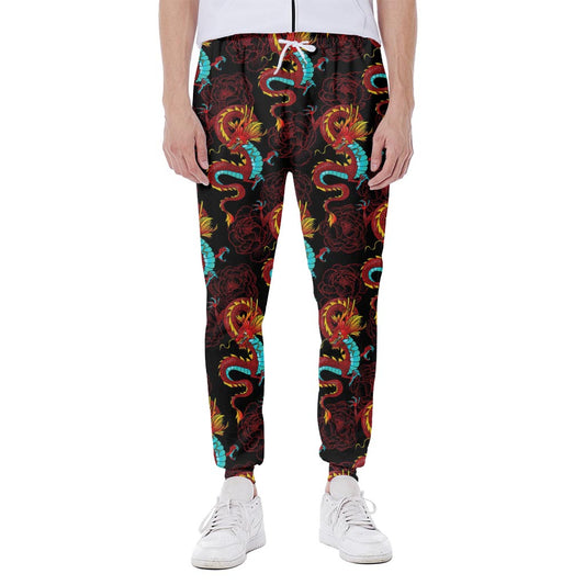 Red Dragon Lotus Pattern Print Scuba Joggers