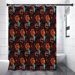 Red Dragon Lotus Pattern Print Shower Curtain