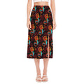 Red Dragon Lotus Pattern Print Side Slit Midi Skirt