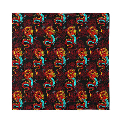 Red Dragon Lotus Pattern Print Silk Bandana