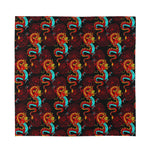 Red Dragon Lotus Pattern Print Silk Bandana