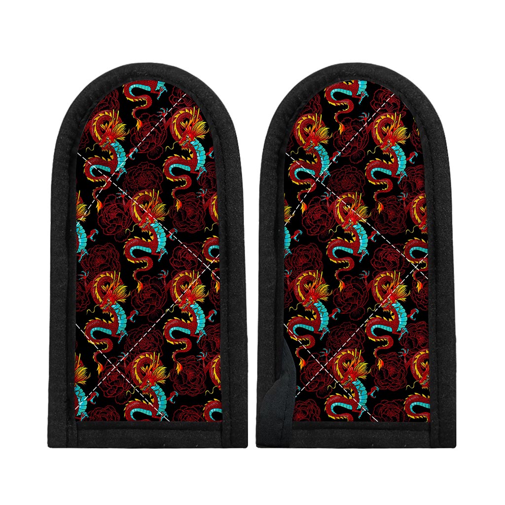 Red Dragon Lotus Pattern Print Skillet Handle Cover