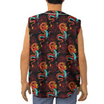 Red Dragon Lotus Pattern Print Sleeveless Baseball Jersey