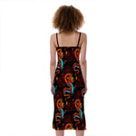 Red Dragon Lotus Pattern Print Slim Fit Midi Cami Dress