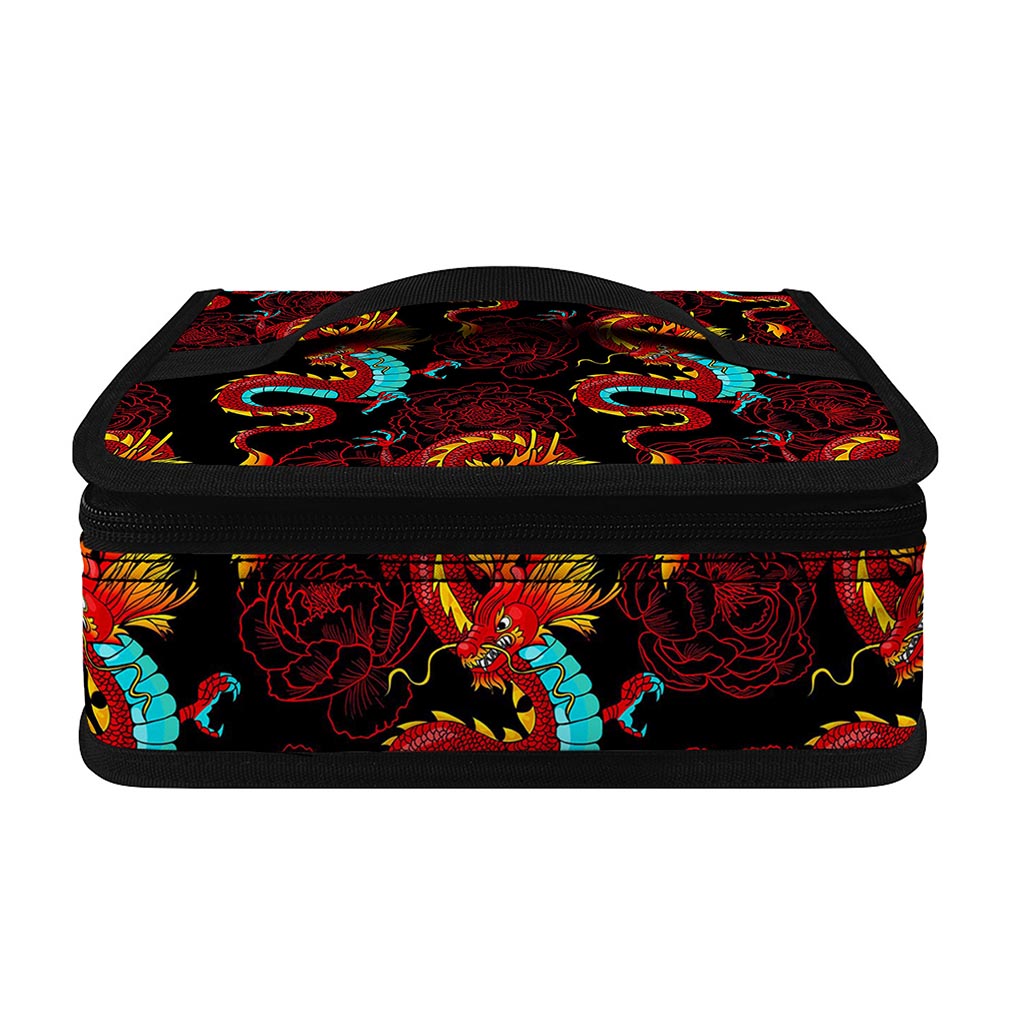 Red Dragon Lotus Pattern Print Small Lunch Bag