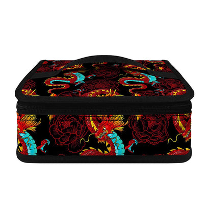 Red Dragon Lotus Pattern Print Small Lunch Bag