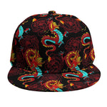 Red Dragon Lotus Pattern Print Snapback Cap