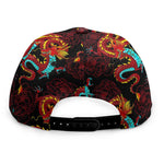Red Dragon Lotus Pattern Print Snapback Cap