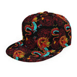 Red Dragon Lotus Pattern Print Snapback Cap