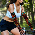 Red Dragon Lotus Pattern Print Sun Protection Arm Sleeves
