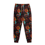 Red Dragon Lotus Pattern Print Sweatpants