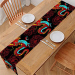Red Dragon Lotus Pattern Print Table Runner