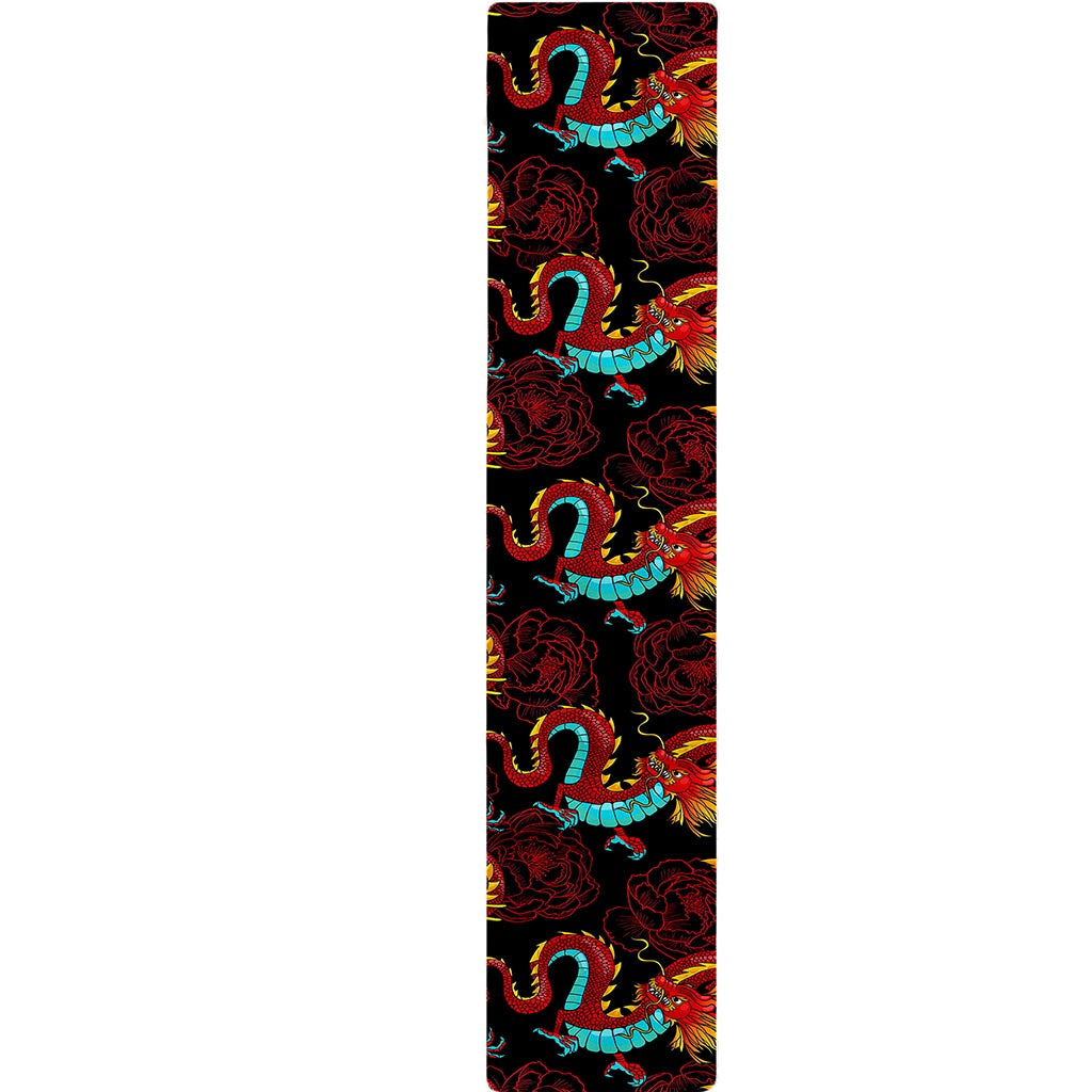 Red Dragon Lotus Pattern Print Table Runner