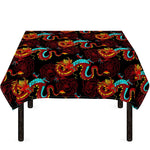 Red Dragon Lotus Pattern Print Tablecloth