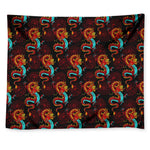 Red Dragon Lotus Pattern Print Tapestry