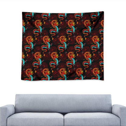 Red Dragon Lotus Pattern Print Tapestry