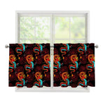 Red Dragon Lotus Pattern Print Tier Curtains