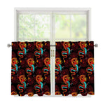 Red Dragon Lotus Pattern Print Tier Curtains