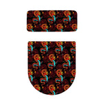 Red Dragon Lotus Pattern Print Toilet Lid And Tank Cover Set