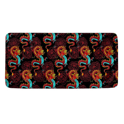 Red Dragon Lotus Pattern Print Towel