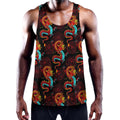 Red Dragon Lotus Pattern Print Men's Workout Tank Top