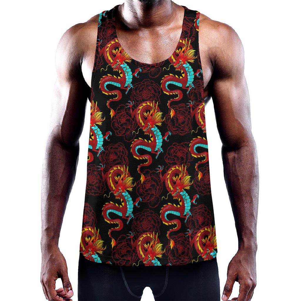 Red Dragon Lotus Pattern Print Training Tank Top
