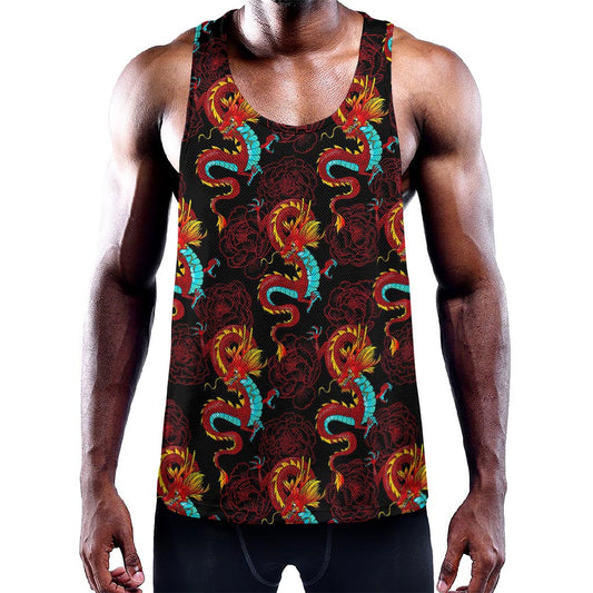 Red Dragon Lotus Pattern Print Training Tank Top