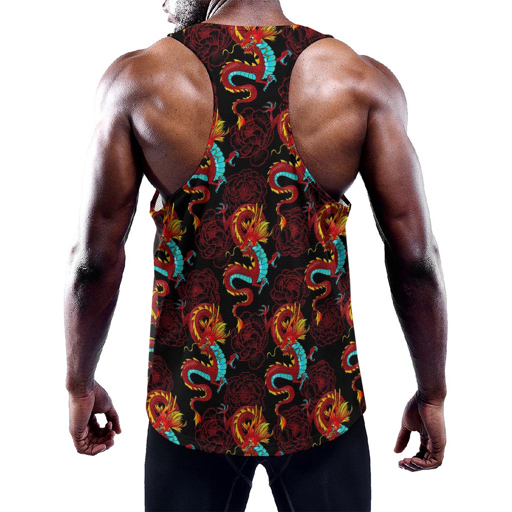 Red Dragon Lotus Pattern Print Training Tank Top