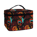 Red Dragon Lotus Pattern Print Travel Makeup Bag