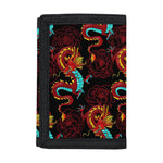 Red Dragon Lotus Pattern Print Trifold Wallet