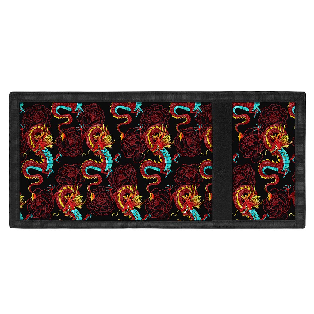 Red Dragon Lotus Pattern Print Trifold Wallet