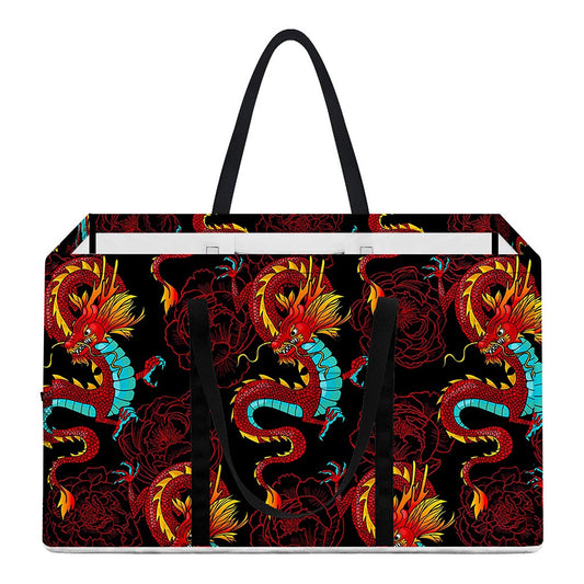 Red Dragon Lotus Pattern Print Utility Tote Bag