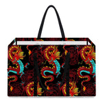 Red Dragon Lotus Pattern Print Utility Tote Bag