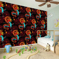 Red Dragon Lotus Pattern Print Wall Sticker