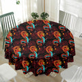 Red Dragon Lotus Pattern Print Waterproof Round Tablecloth