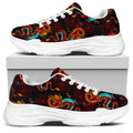Red Dragon Lotus Pattern Print White Chunky Shoes