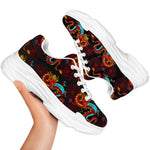 Red Dragon Lotus Pattern Print White Chunky Shoes