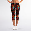 Red Dragon Lotus Pattern Print Women's Capri Leggings