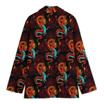 Red Dragon Lotus Pattern Print Women's Cotton Blazer