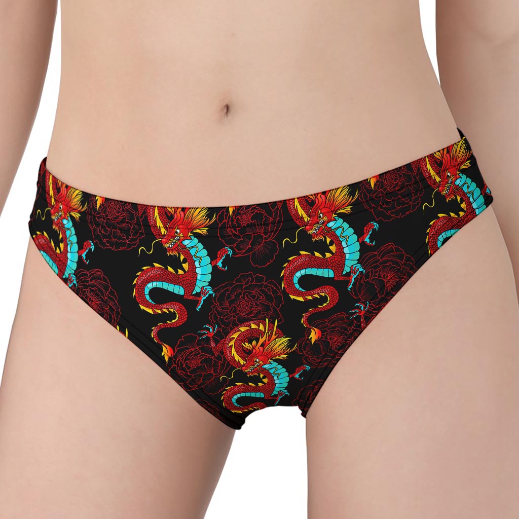 Red Dragon Lotus Pattern Print Women's Panties