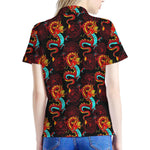 Red Dragon Lotus Pattern Print Women's Polo Shirt