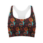 Red Dragon Lotus Pattern Print Women's Sports Bra