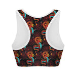 Red Dragon Lotus Pattern Print Women's Sports Bra