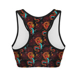 Red Dragon Lotus Pattern Print Women's Sports Bra