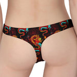 Red Dragon Lotus Pattern Print Women's Thong