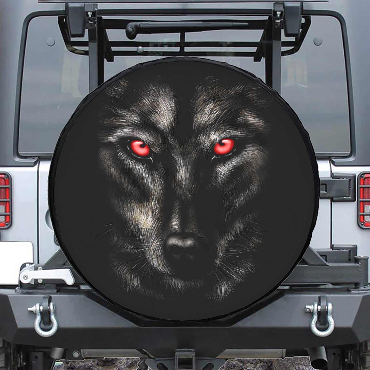 Red Eye Wolf Print Leather Spare Tire Cover