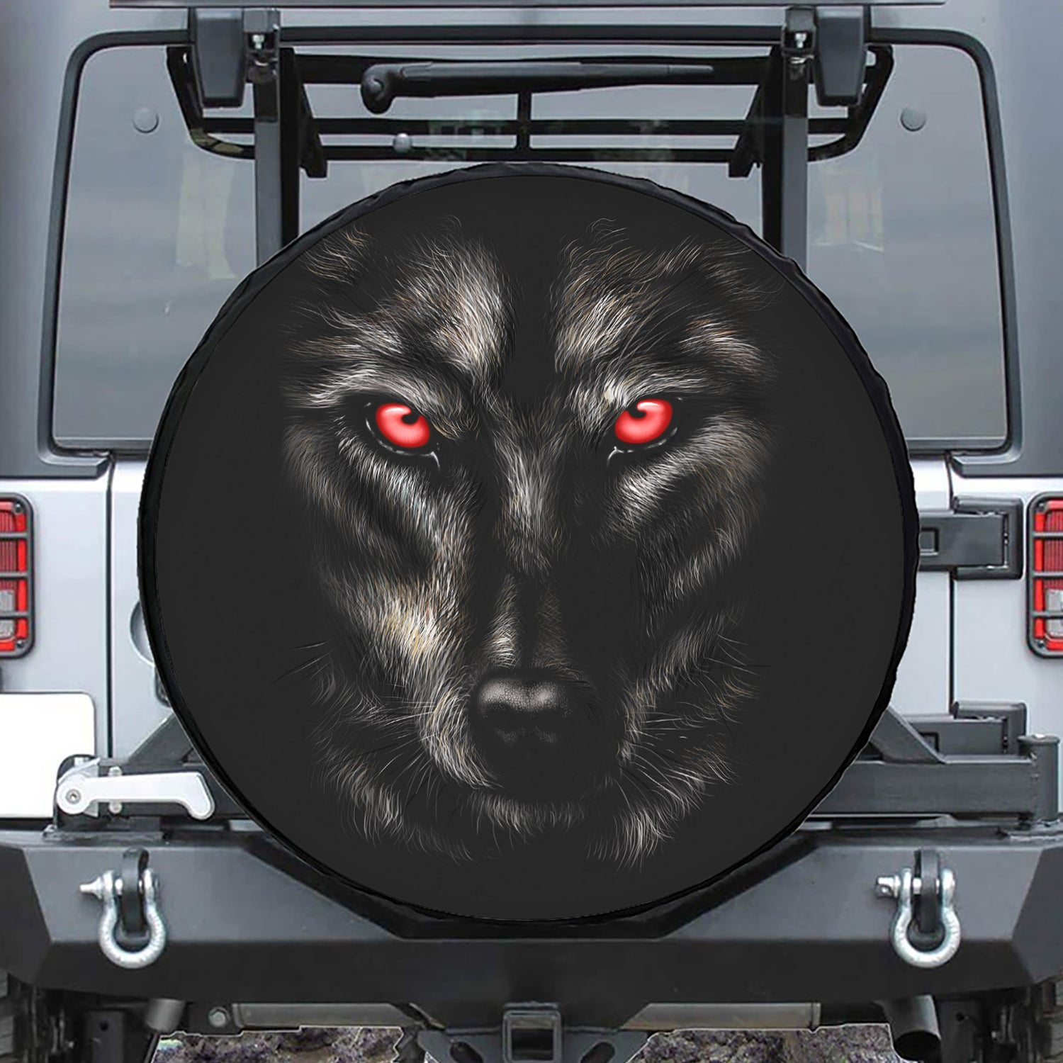 Red Eye Wolf Print Leather Spare Tire Cover